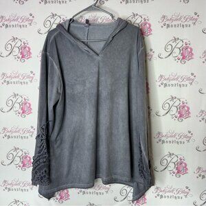Nextmia Gray sweatee Top with Lace crochet style floral Sleeves hoodie